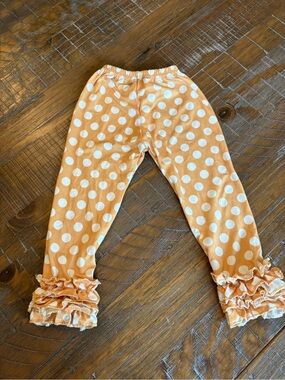 Girls Boutique Mustard Polka Dot Ruffle Leggings, Size XS